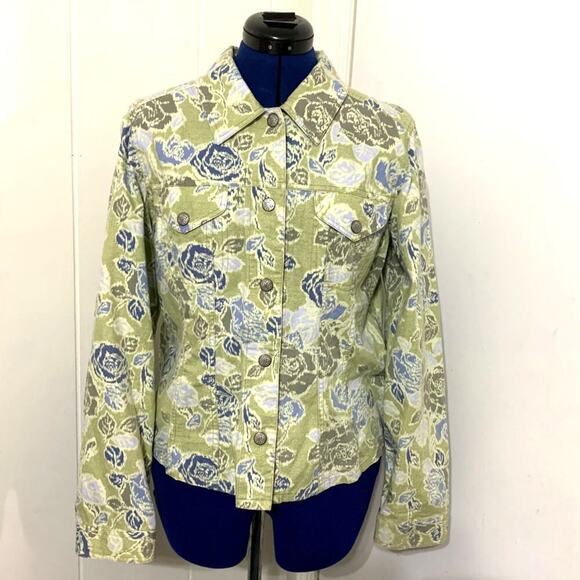 So Blue Sigrid Olsen Jackets & Blazers - So Blue Sigrid Olsen Shacket Women's 14 Floral 100% Cotton Feminine Casual